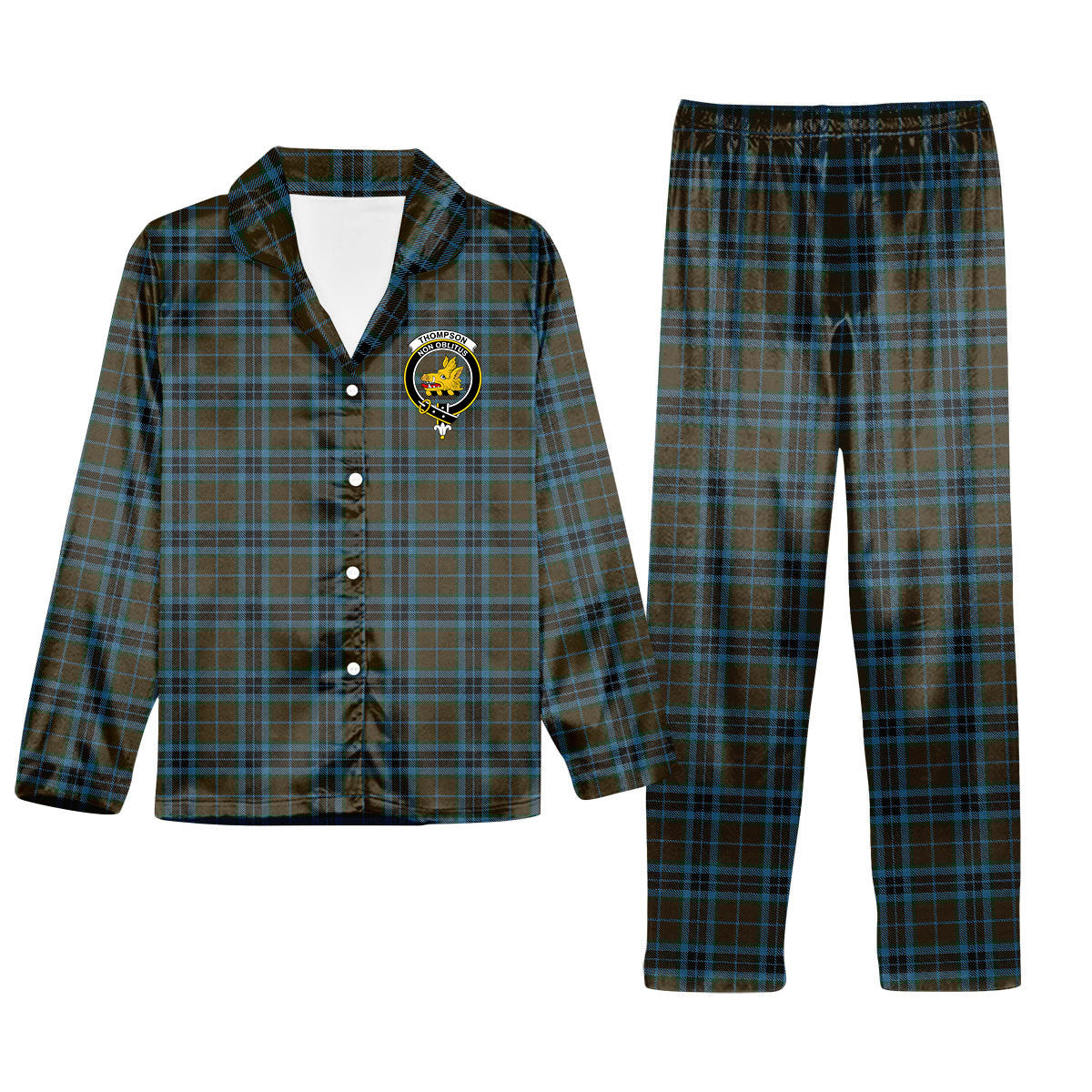 ScotsTee Shop Scottish Thompson Hunting Crest Tartan Pajama Satin Velvet Flannel Pajama Set