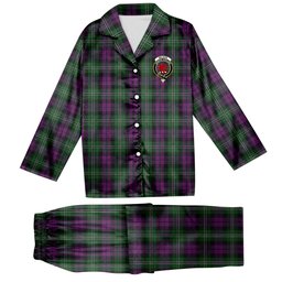 ScotsTee Shop Scottish Wilson Crest Tartan Pajama Satin Velvet Flannel Pajama Set
