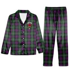 ScotsTee Shop Scottish Wilson Crest Tartan Pajama Satin Velvet Flannel Pajama Set