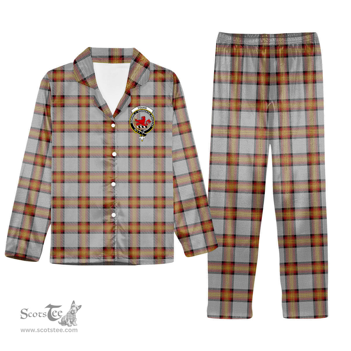 ScotsTee Shop Scottish Young, Christina Crest Tartan Pajama Satin Velvet Flannel Pajama Set