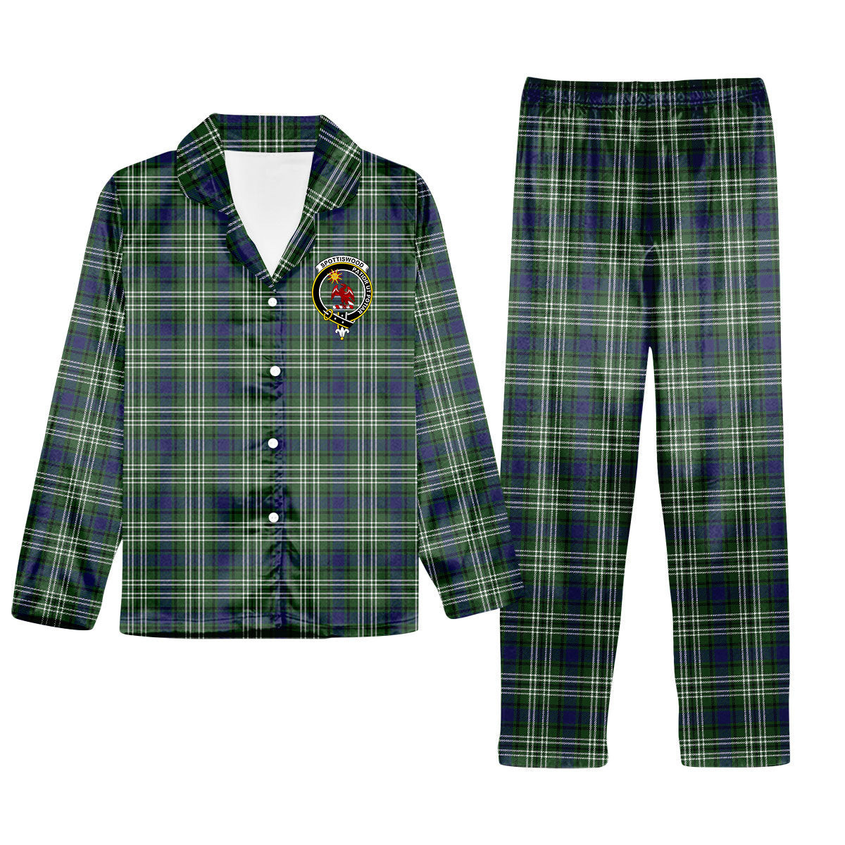 ScotsTee Shop Scottish Spottiswood Crest Tartan Pajama Satin Velvet Flannel Pajama Set