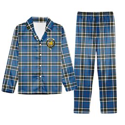 ScotsTee Shop Scottish Thomson Dress Blue Modern Crest Tartan Pajama Satin Velvet Flannel Pajama Set