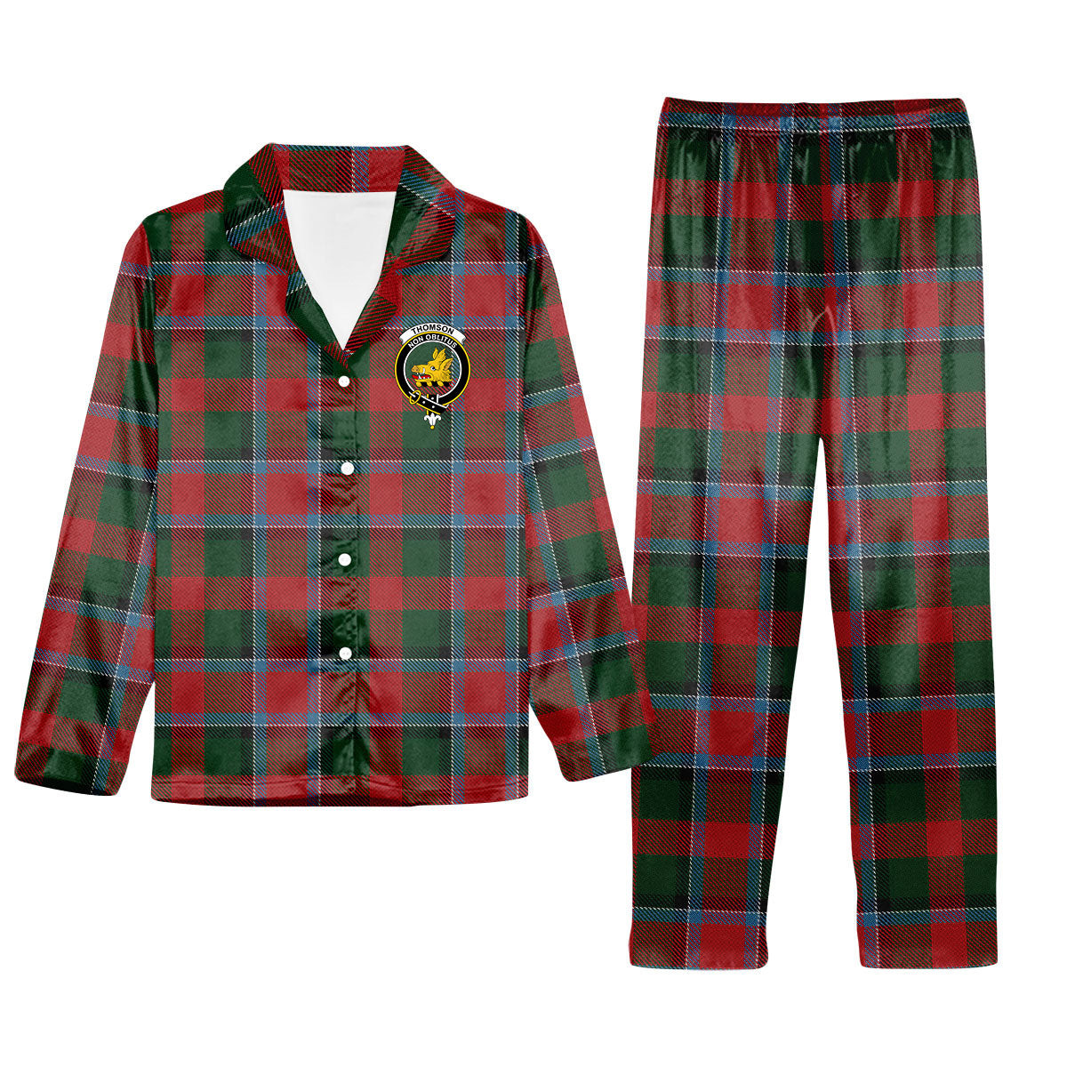 ScotsTee Shop Scottish Thomson Mackinlay Crest Tartan Pajama Satin Velvet Flannel Pajama Set
