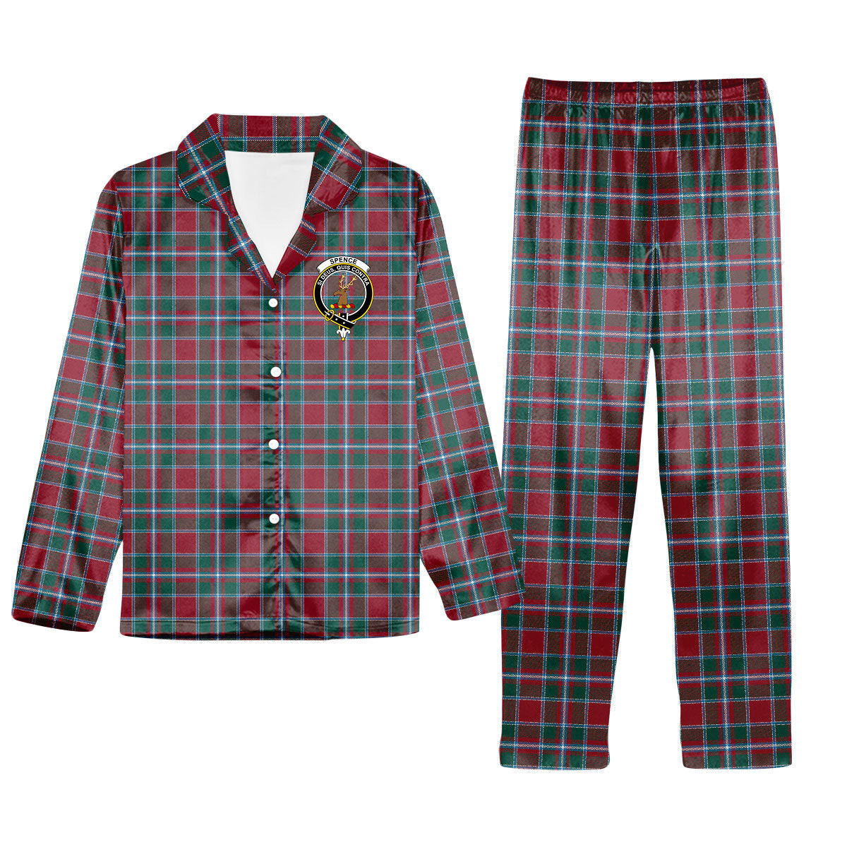 ScotsTee Shop Scottish Spence Modern Clan Crest Tartan Pajama Satin Velvet Flannel Pajama Set