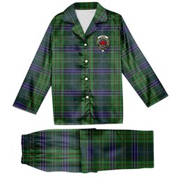 ScotsTee Shop Scottish Young, Melvina Crest Tartan Pajama Satin Velvet Flannel Pajama Set