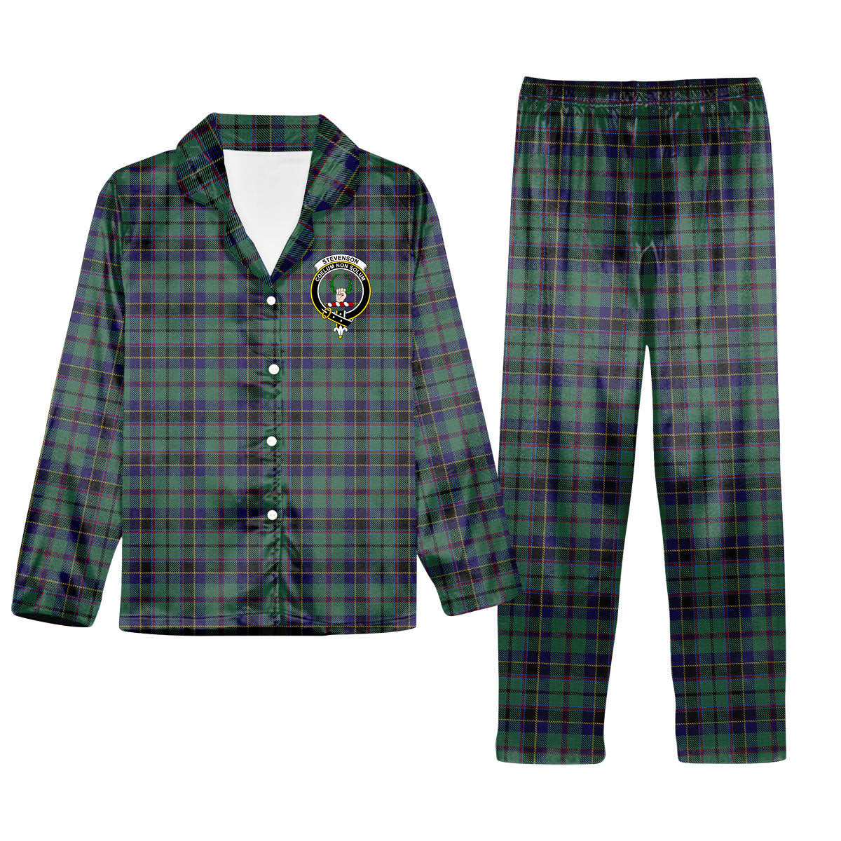 ScotsTee Shop Scottish Stevenson Crest Tartan Pajama Satin Velvet Flannel Pajama Set