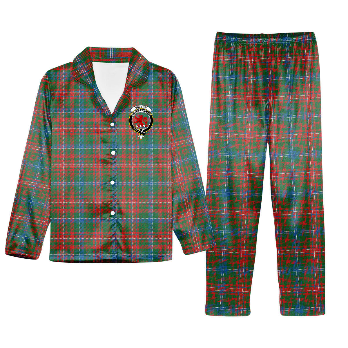 ScotsTee Shop Scottish Wilson Janet Ancient Clan Crest Tartan Pajama Satin Velvet Flannel Pajama Set