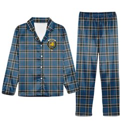ScotsTee Shop Scottish Thompson Dress Blue Crest Tartan Pajama Satin Velvet Flannel Pajama Set