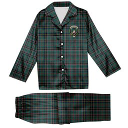 ScotsTee Shop Scottish Stephenson Modern Crest Tartan Pajama Satin Velvet Flannel Pajama Set