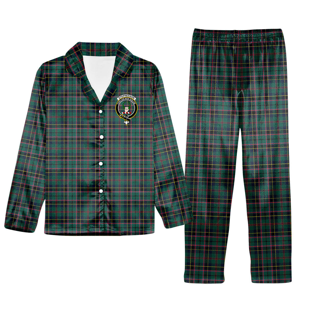 ScotsTee Shop Scottish Stephenson Modern Crest Tartan Pajama Satin Velvet Flannel Pajama Set