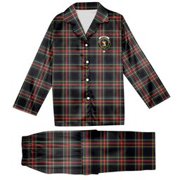 ScotsTee Shop Scottish Stewart Black Modern Crest Tartan Pajama Satin Velvet Flannel Pajama Set