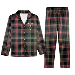 ScotsTee Shop Scottish Stewart Black Modern Crest Tartan Pajama Satin Velvet Flannel Pajama Set