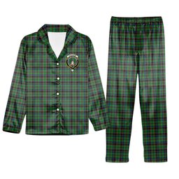 ScotsTee Shop Scottish Stevenson Green Crest Tartan Pajama Satin Velvet Flannel Pajama Set