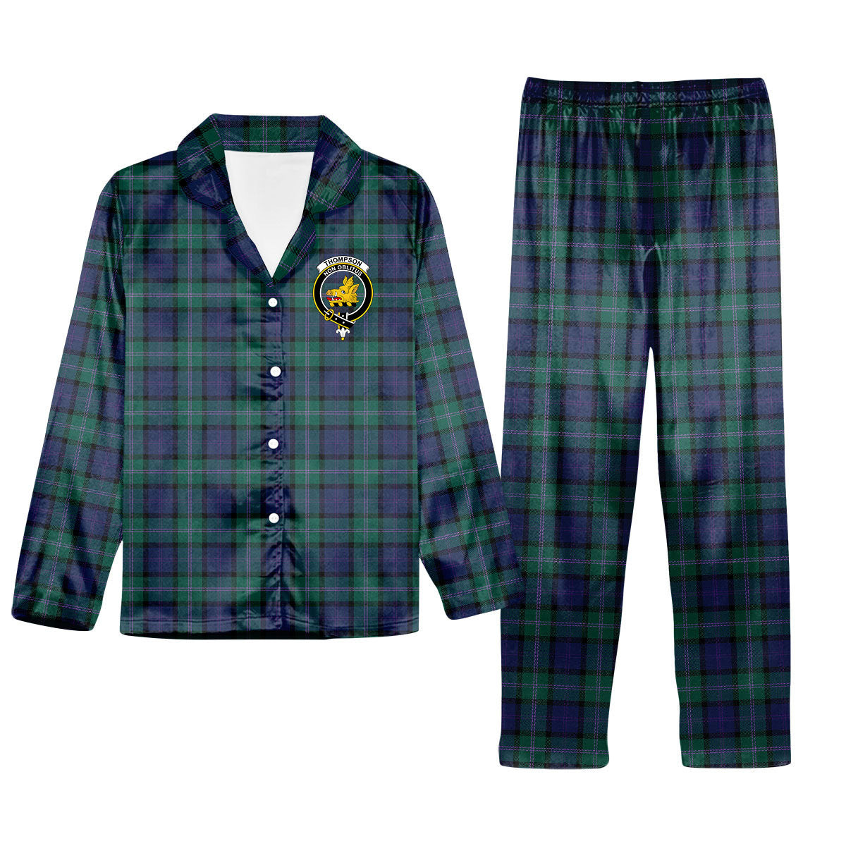 ScotsTee Shop Scottish Thompson Modern Crest Tartan Pajama Satin Velvet Flannel Pajama Set