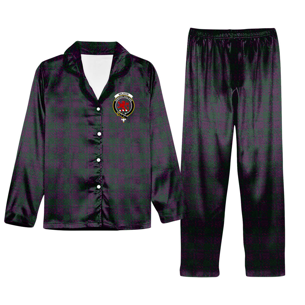 ScotsTee Shop Scottish Wilsons 211 Crest Tartan Pajama Satin Velvet Flannel Pajama Set
