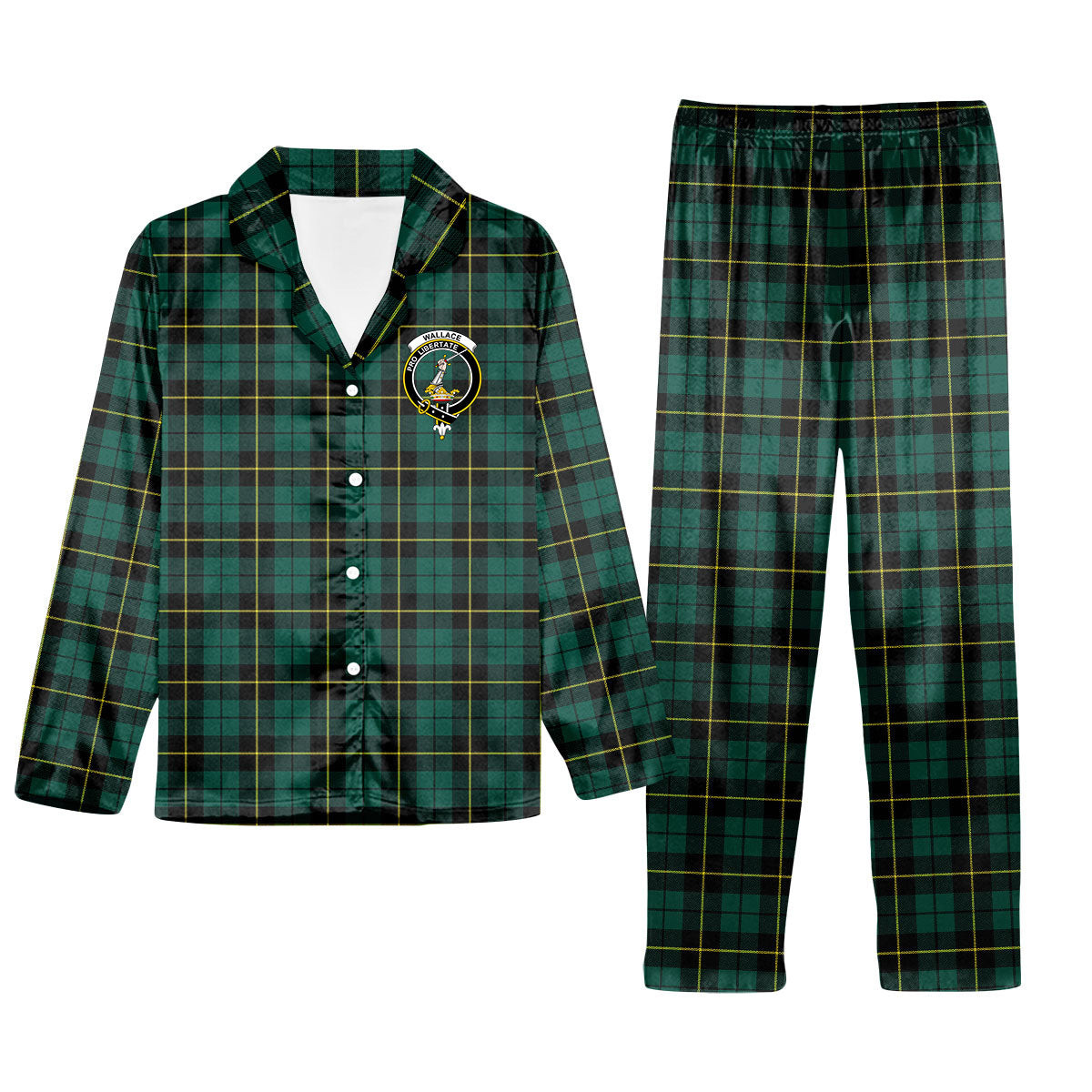 ScotsTee Shop Scottish Wallace Hunting Modern Crest Tartan Pajama Satin Velvet Flannel Pajama Set