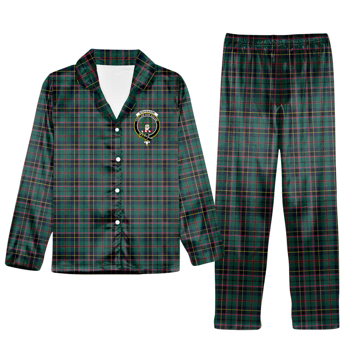 ScotsTee Shop Scottish Stevenson Modern Crest Tartan Pajama Satin Velvet Flannel Pajama Set