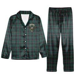 ScotsTee Shop Scottish Stevenson Modern Crest Tartan Pajama Satin Velvet Flannel Pajama Set