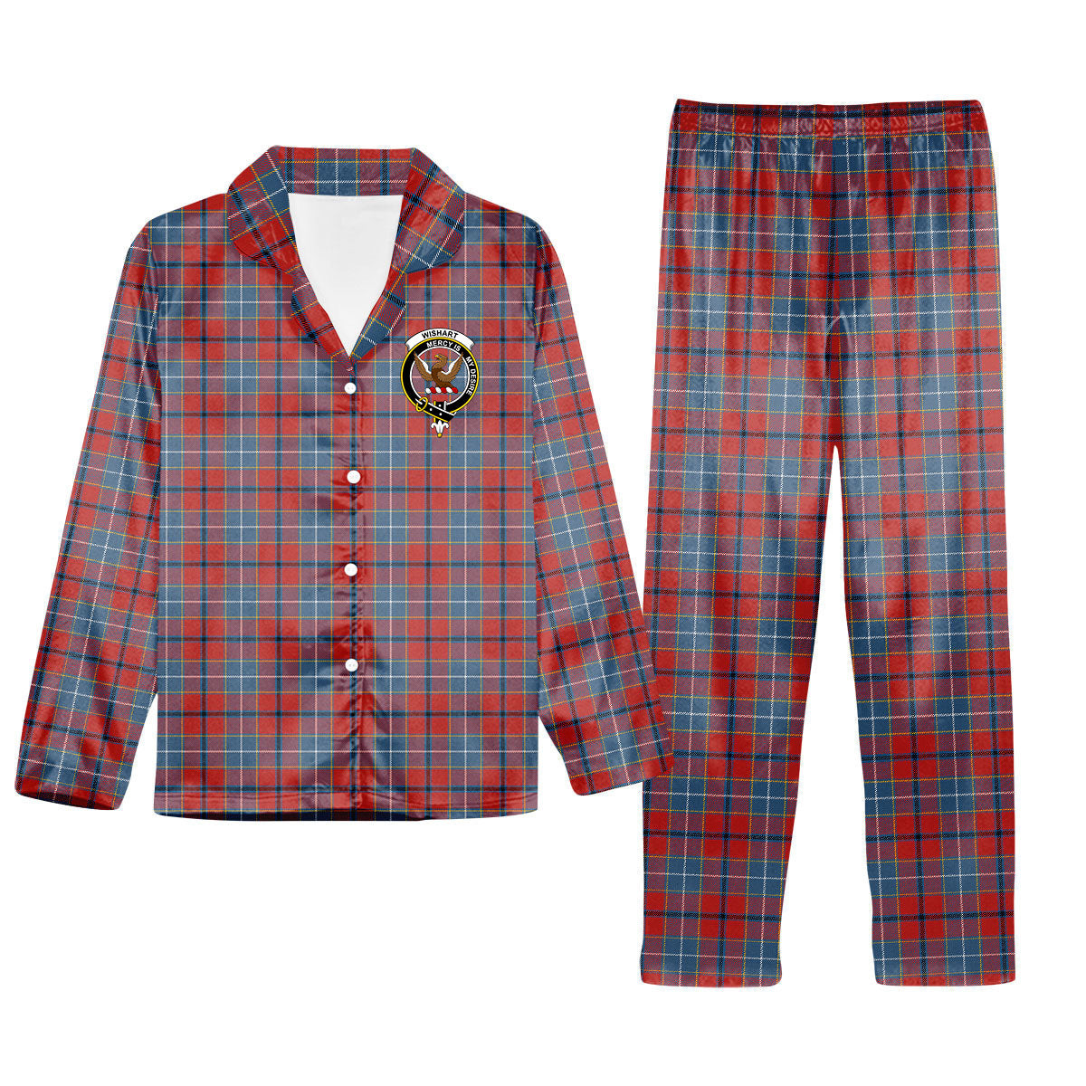 ScotsTee Shop Scottish Wishart Dress Ancient Crest Tartan Pajama Satin Velvet Flannel Pajama Set