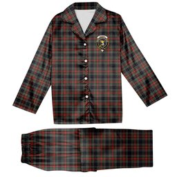 ScotsTee Shop Scottish Stewart Black 3 Crest Tartan Pajama Satin Velvet Flannel Pajama Set