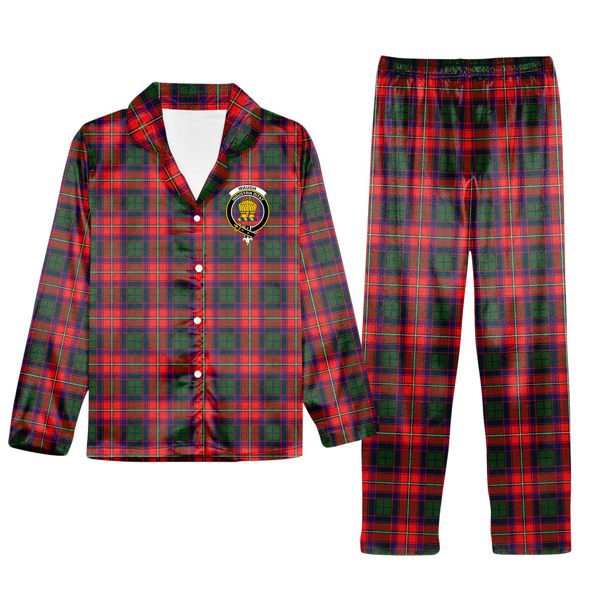 ScotsTee Shop Scottish Waugh Crest Tartan Pajama Satin Velvet Flannel Pajama Set
