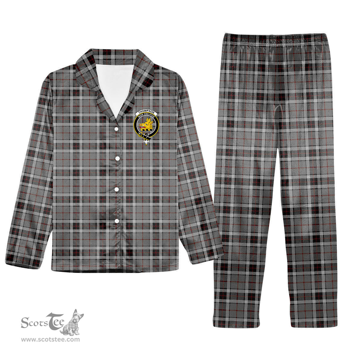 ScotsTee Shop Scottish Thompson Grey Dress Crest Tartan Pajama Satin Velvet Flannel Pajama Set