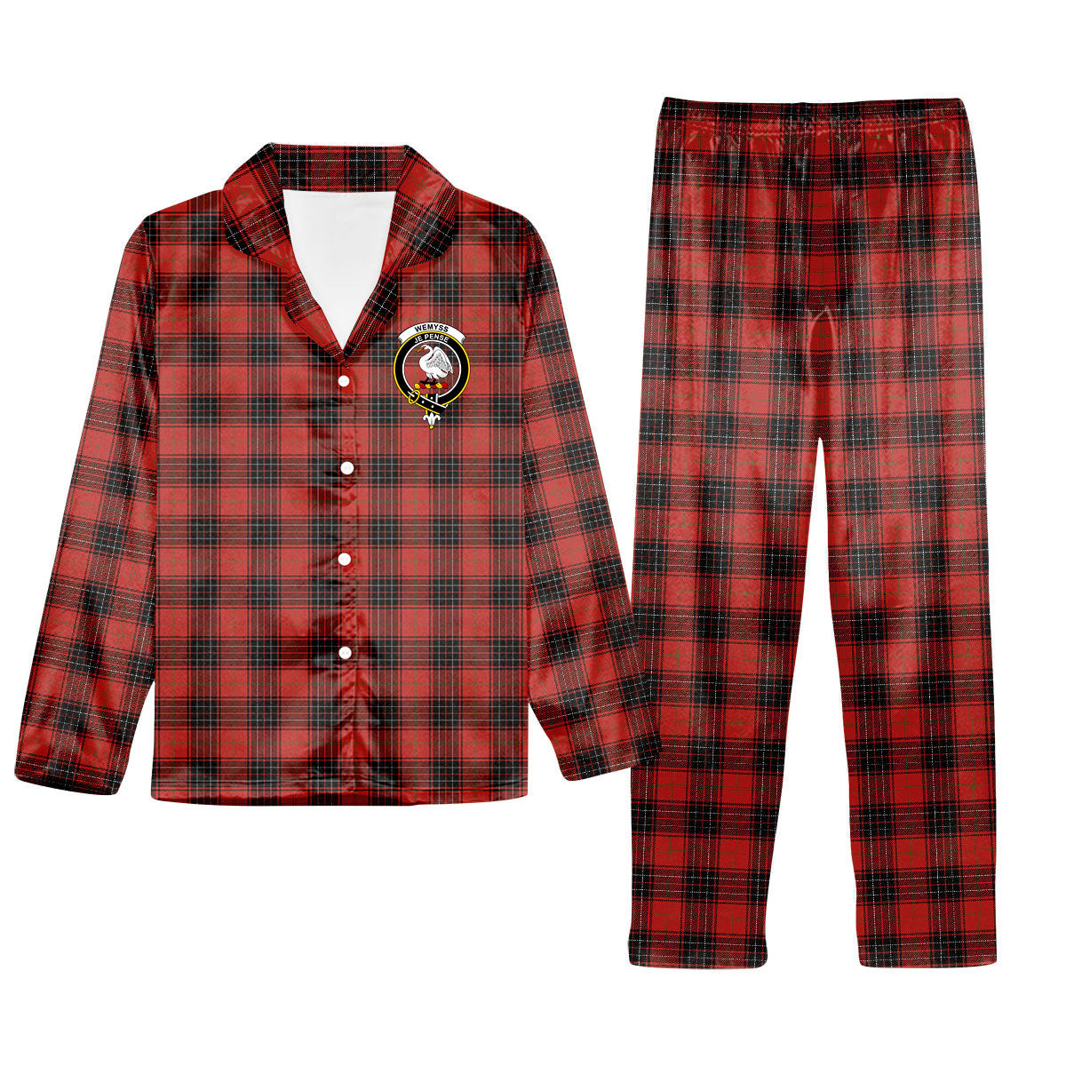 ScotsTee Shop Scottish Wemyss Ancient Clan Crest Tartan Pajama Satin Velvet Flannel Pajama Set