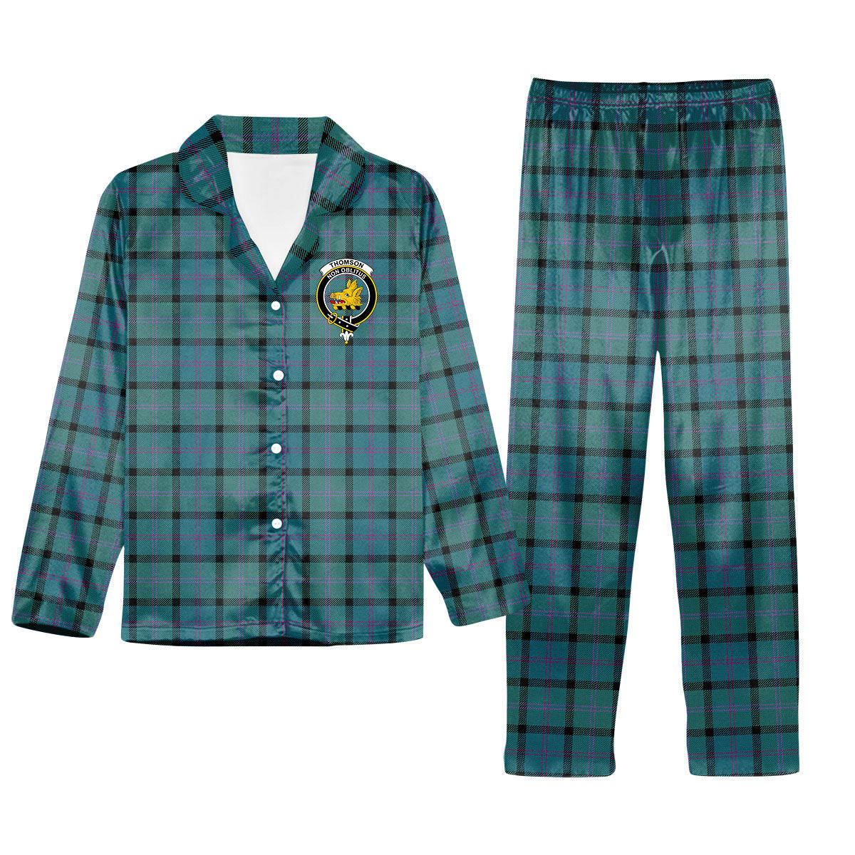 ScotsTee Shop Scottish Thomson Ancient Crest Tartan Pajama Satin Velvet Flannel Pajama Set