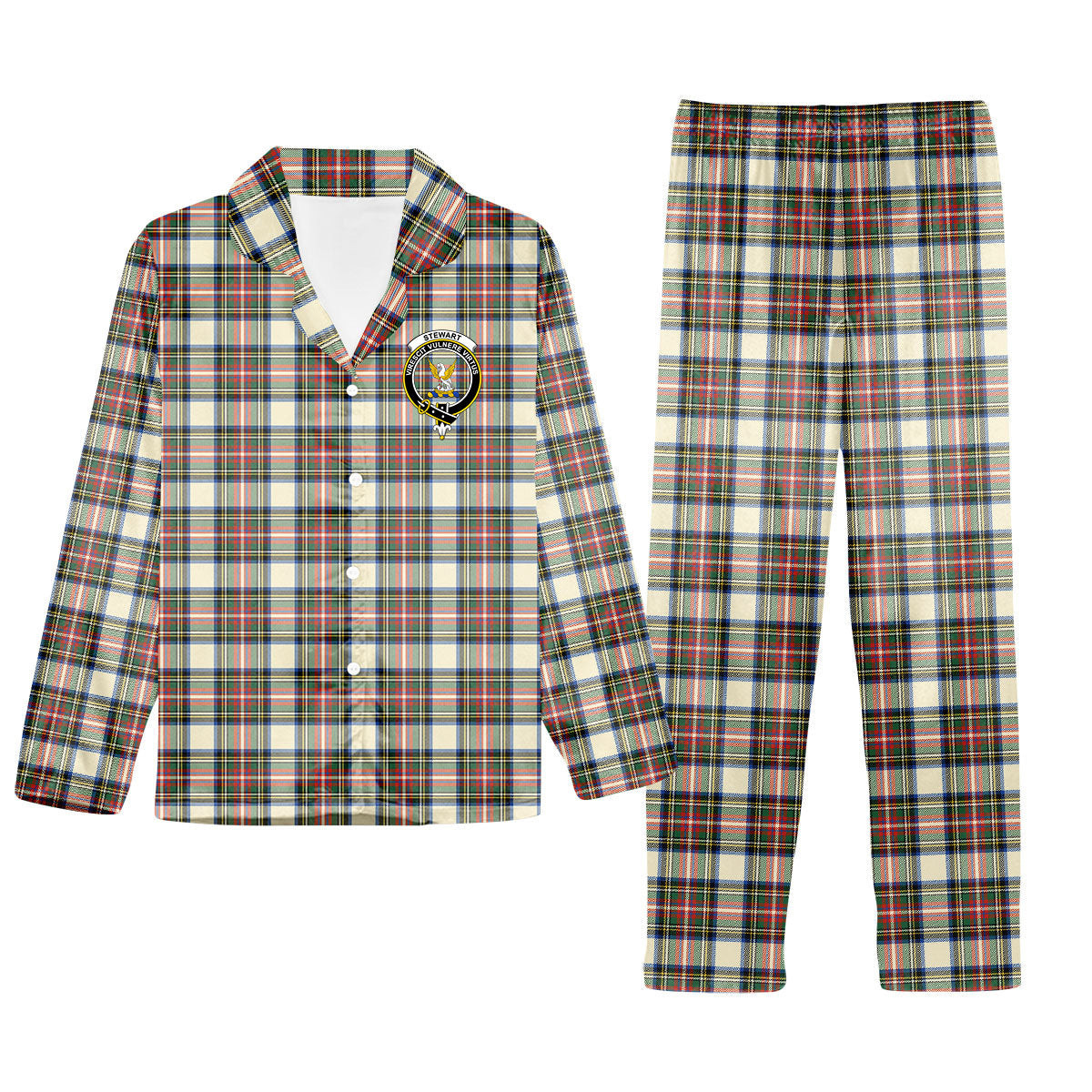 ScotsTee Shop Scottish Stewart Dress Ancient SC Crest Tartan Pajama Satin Velvet Flannel Pajama Set