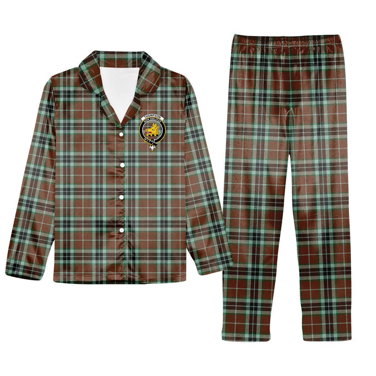 ScotsTee Shop Scottish Thompson Hunting Modern Crest Tartan Pajama Satin Velvet Flannel Pajama Set
