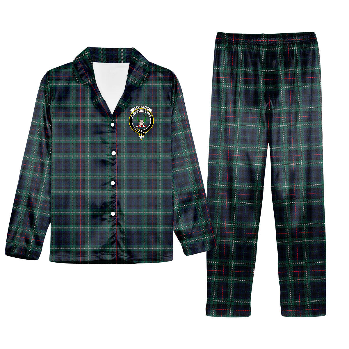 ScotsTee Shop Scottish Stevenson Hunting Modern Crest Tartan Pajama Satin Velvet Flannel Pajama Set
