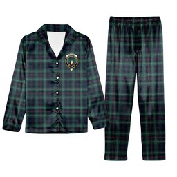 ScotsTee Shop Scottish Stevenson Hunting Modern Crest Tartan Pajama Satin Velvet Flannel Pajama Set
