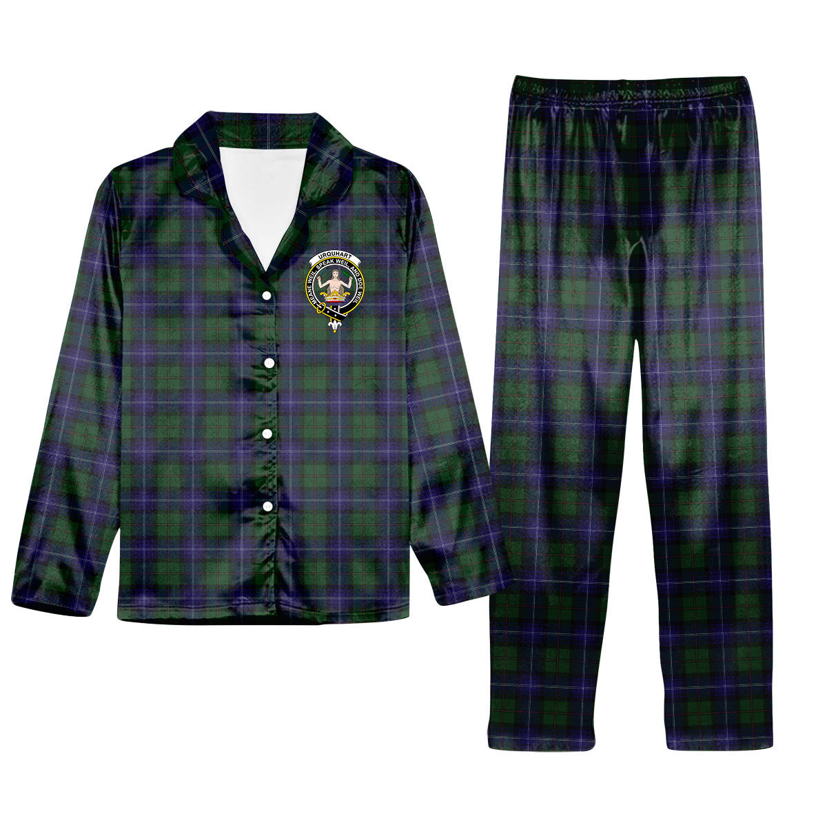 ScotsTee Shop Scottish Urquhart White Line Crest Tartan Pajama Satin Velvet Flannel Pajama Set