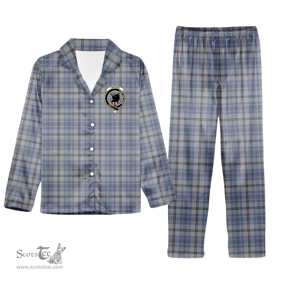 ScotsTee Shop Scottish Tweedie Crest Tartan Pajama Satin Velvet Flannel Pajama Set