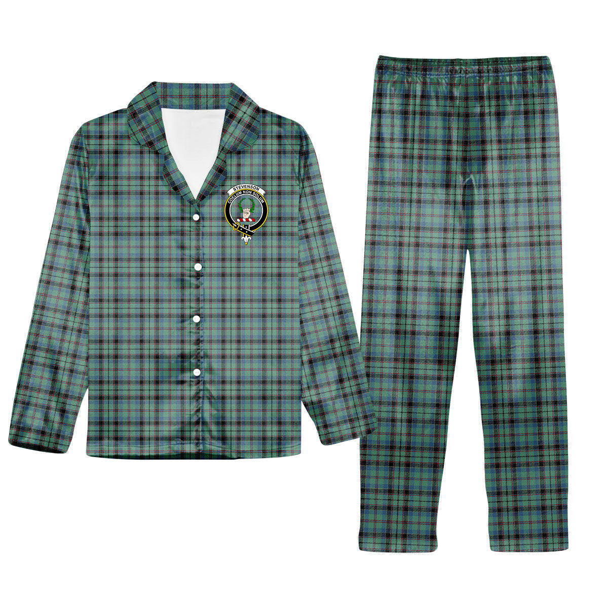 ScotsTee Shop Scottish Stevenson Ancient Crest Tartan Pajama Satin Velvet Flannel Pajama Set