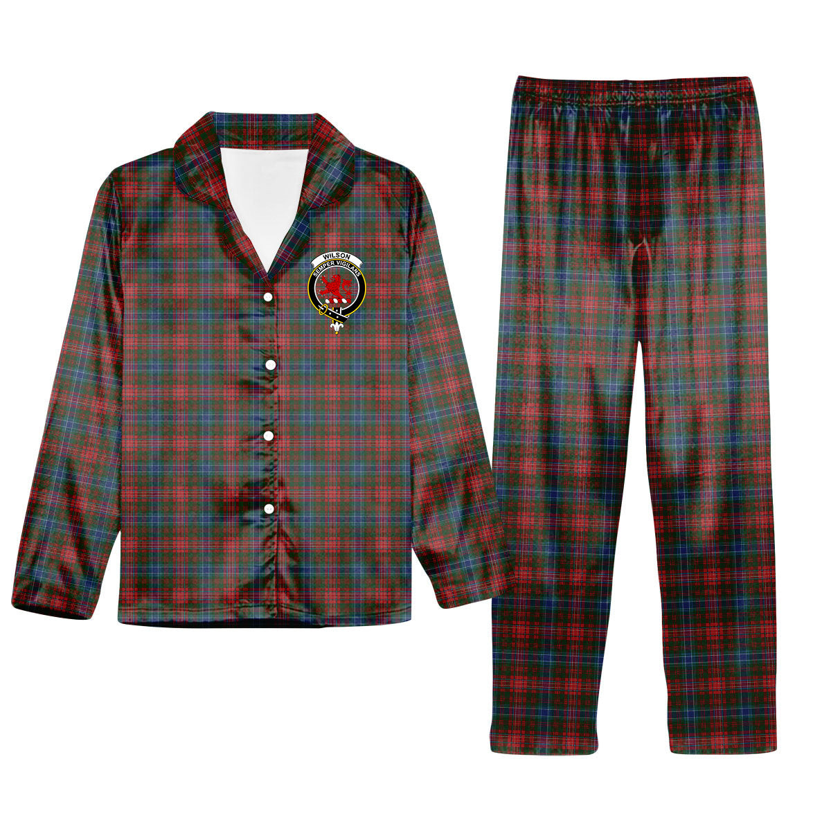 ScotsTee Shop Scottish Wilson Janet 2 Crest Tartan Pajama Satin Velvet Flannel Pajama Set