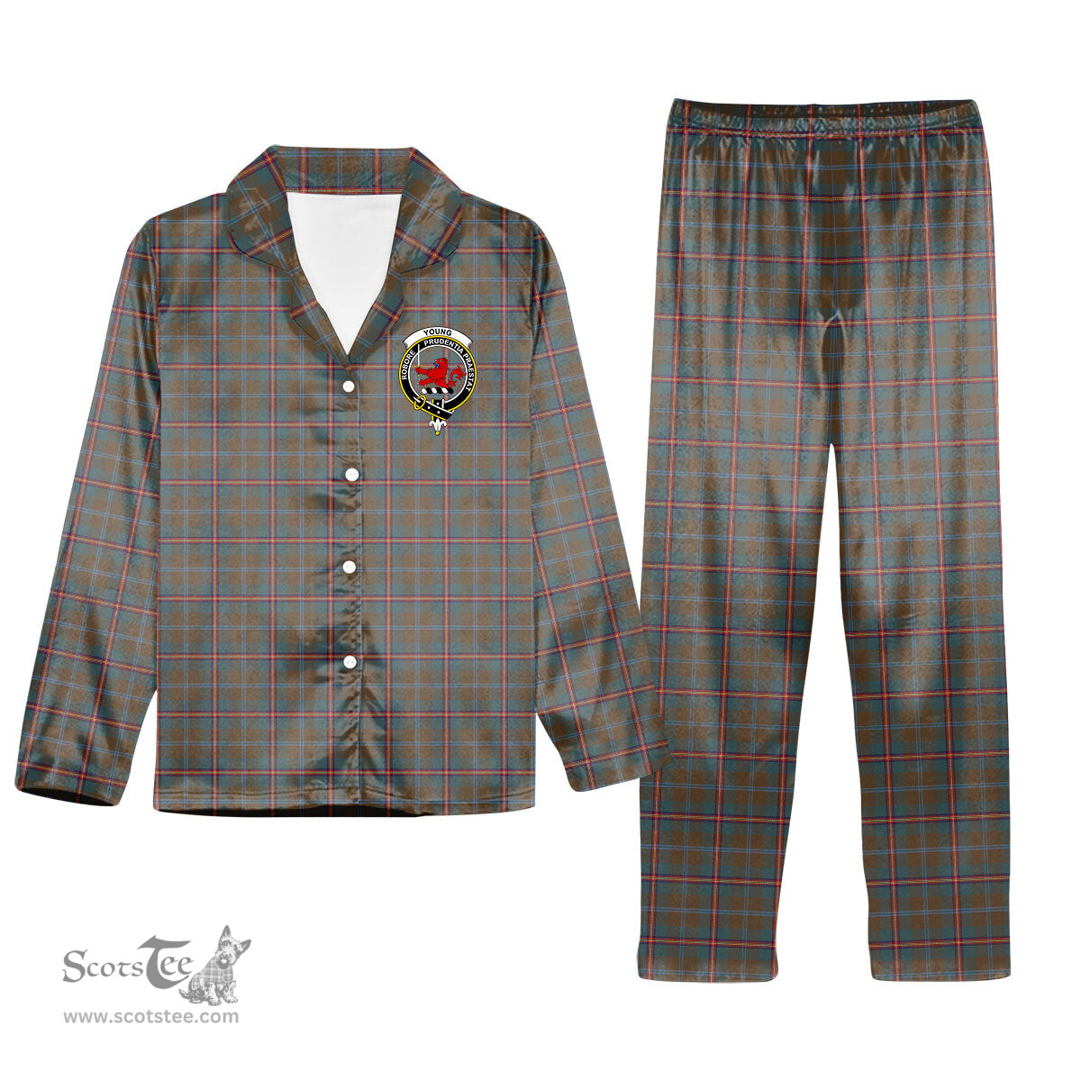 ScotsTee Shop Scottish Young Weathered Clan Crest Tartan Pajama Satin Velvet Flannel Pajama Set