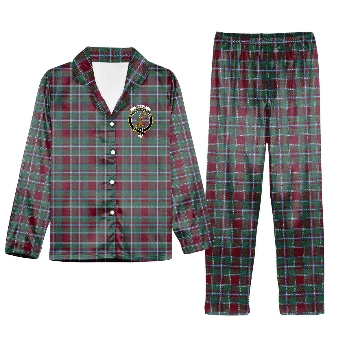 ScotsTee Shop Scottish Spence Crest Tartan Pajama Satin Velvet Flannel Pajama Set