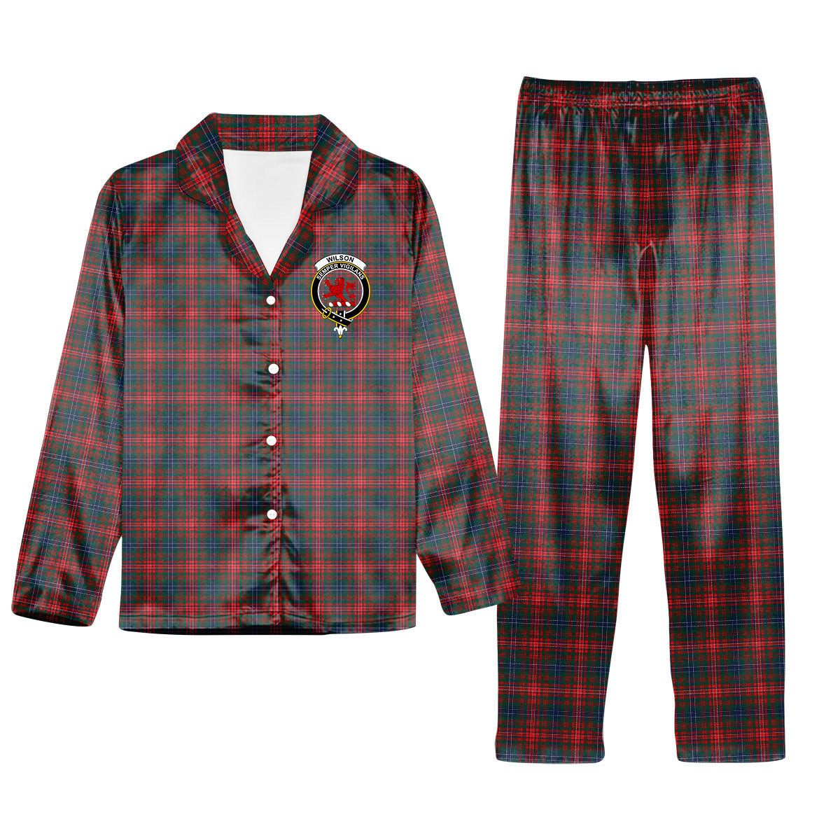 ScotsTee Shop Scottish Wilson 04 Crest Tartan Pajama Satin Velvet Flannel Pajama Set