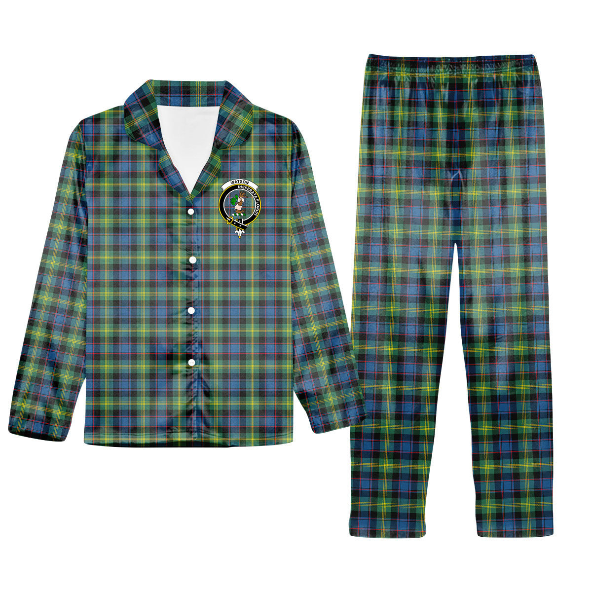 ScotsTee Shop Scottish Watson Ancient Crest Tartan Pajama Satin Velvet Flannel Pajama Set