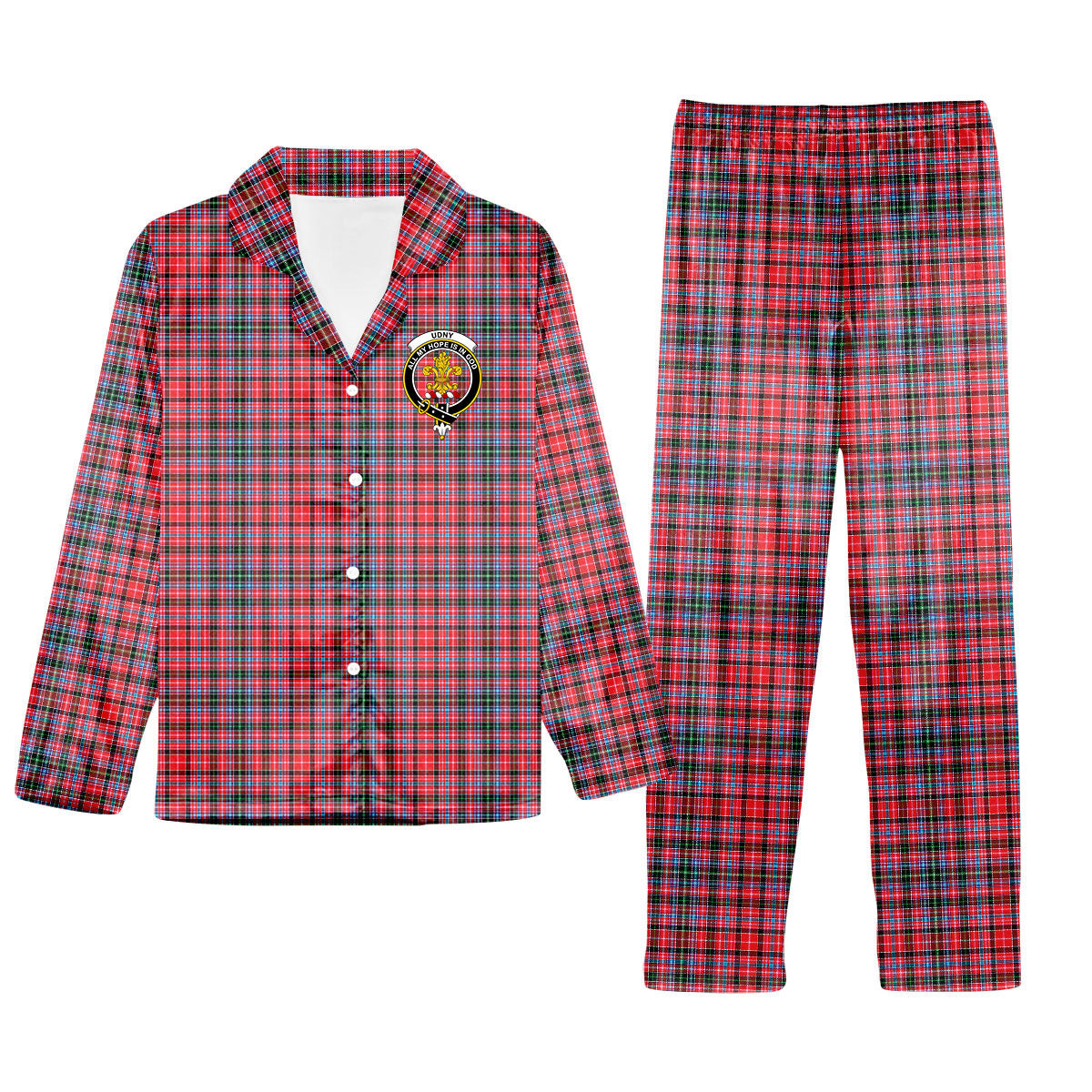 ScotsTee Shop Scottish Udny Crest Tartan Pajama Satin Velvet Flannel Pajama Set