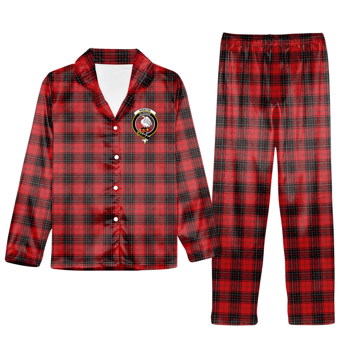 ScotsTee Shop Scottish Wemyss Modern Clan Crest Tartan Pajama Satin Velvet Flannel Pajama Set