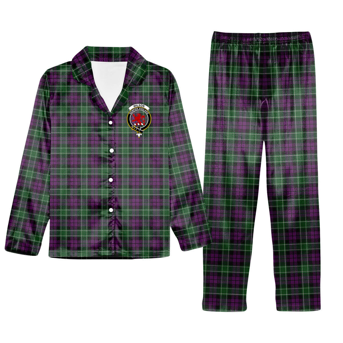 ScotsTee Shop Scottish Wilsons 158 Crest Tartan Pajama Satin Velvet Flannel Pajama Set