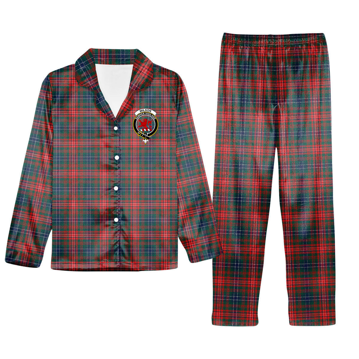 ScotsTee Shop Scottish Wilson Modern Tartan Crest Tartan Pajama Satin Velvet Flannel Pajama Set
