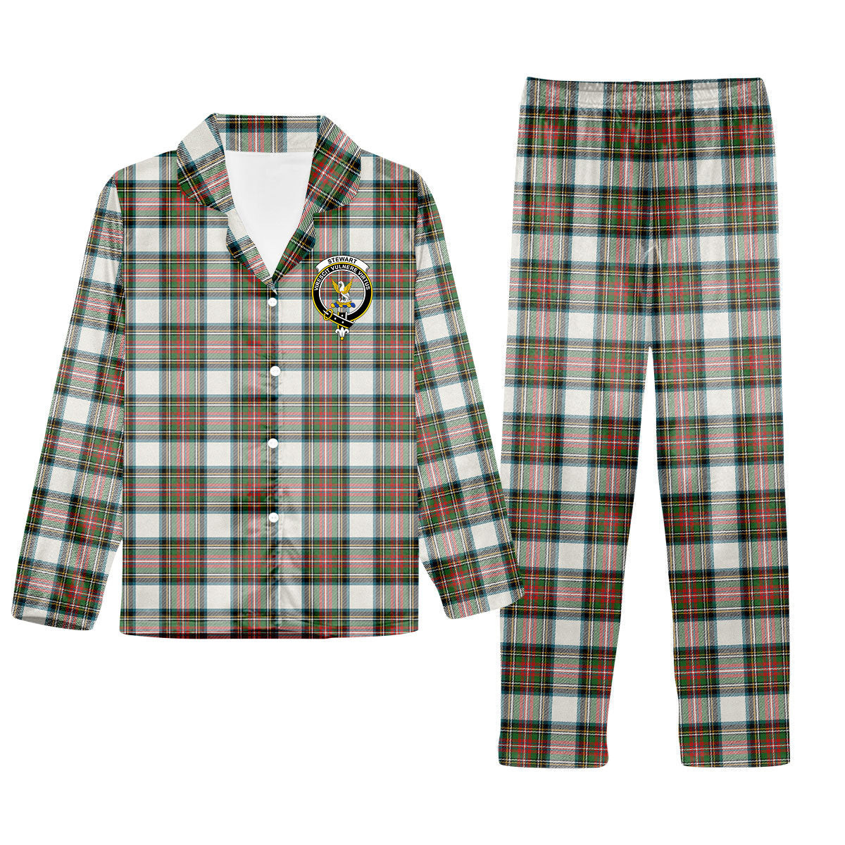 ScotsTee Shop Scottish Stewart Dress Ancient Crest Tartan Pajama Satin Velvet Flannel Pajama Set