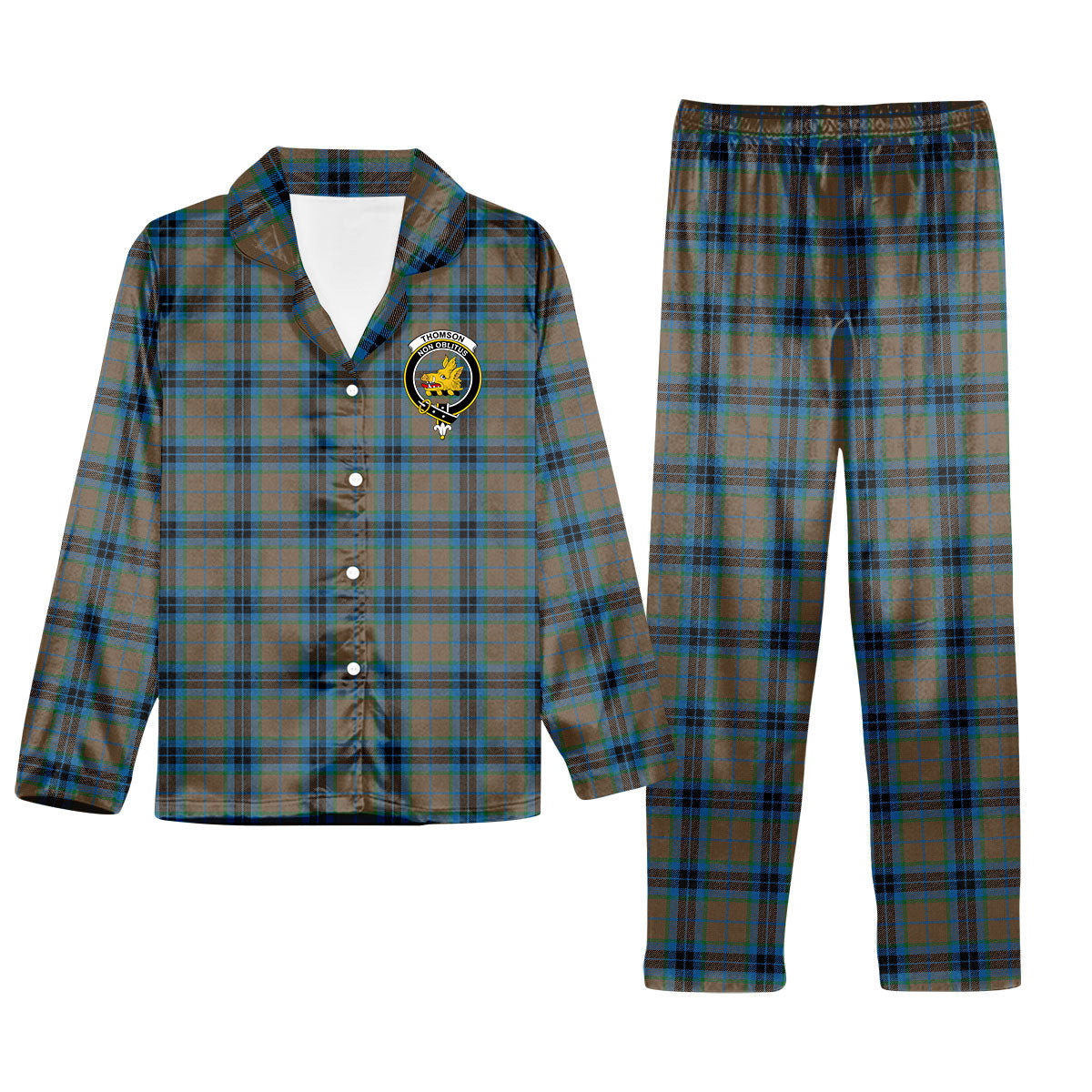 ScotsTee Shop Scottish Thomson Hunting Ancient Crest Tartan Pajama Satin Velvet Flannel Pajama Set