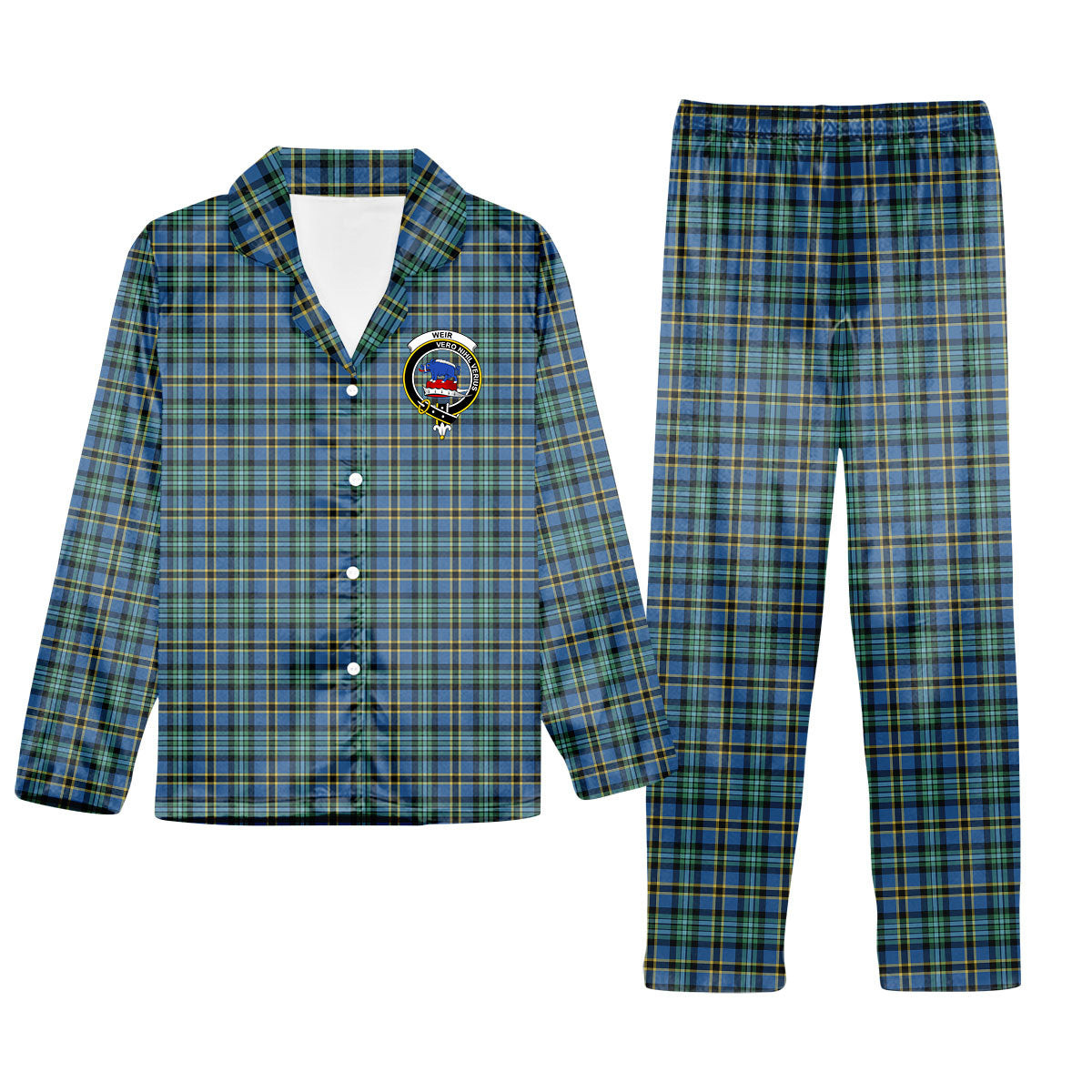 ScotsTee Shop Scottish Weir Ancient SC Crest Tartan Pajama Satin Velvet Flannel Pajama Set