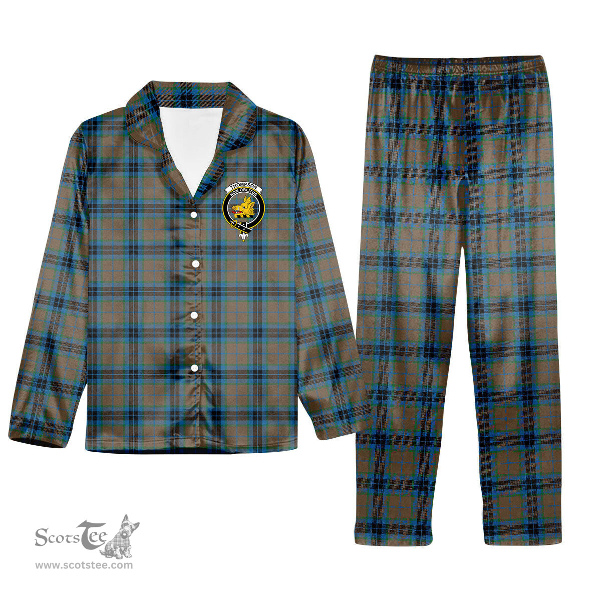 ScotsTee Shop Scottish Thompson Society Hunting Ancient Crest Tartan Pajama Satin Velvet Flannel Pajama Set