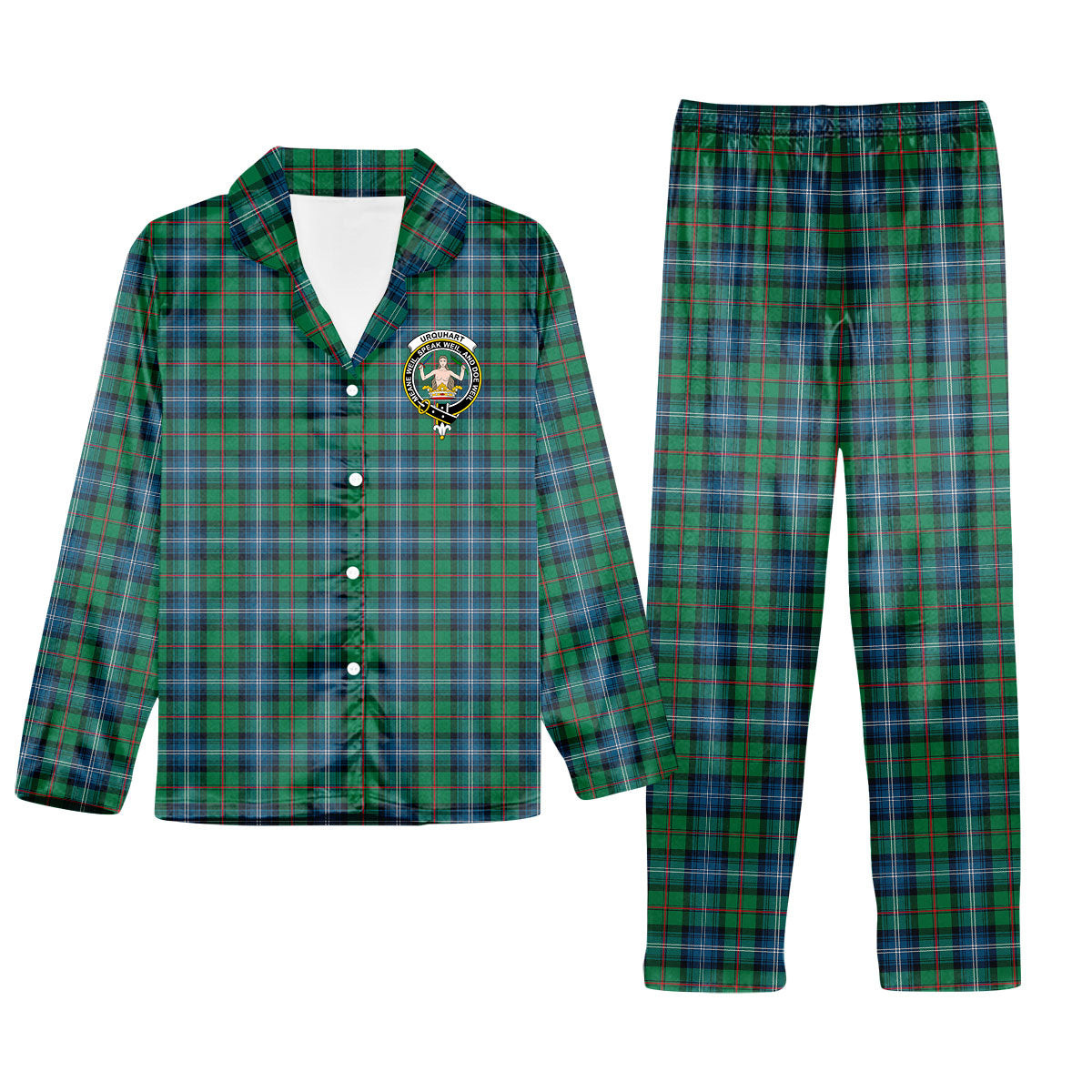 ScotsTee Shop Scottish Urquhart Ancient Crest Tartan Pajama Satin Velvet Flannel Pajama Set