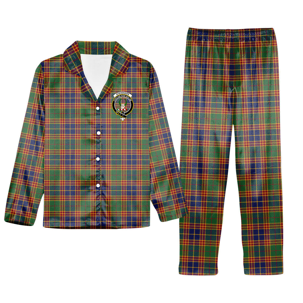 ScotsTee Shop Scottish Stevenson Old Modern Crest Tartan Pajama Satin Velvet Flannel Pajama Set